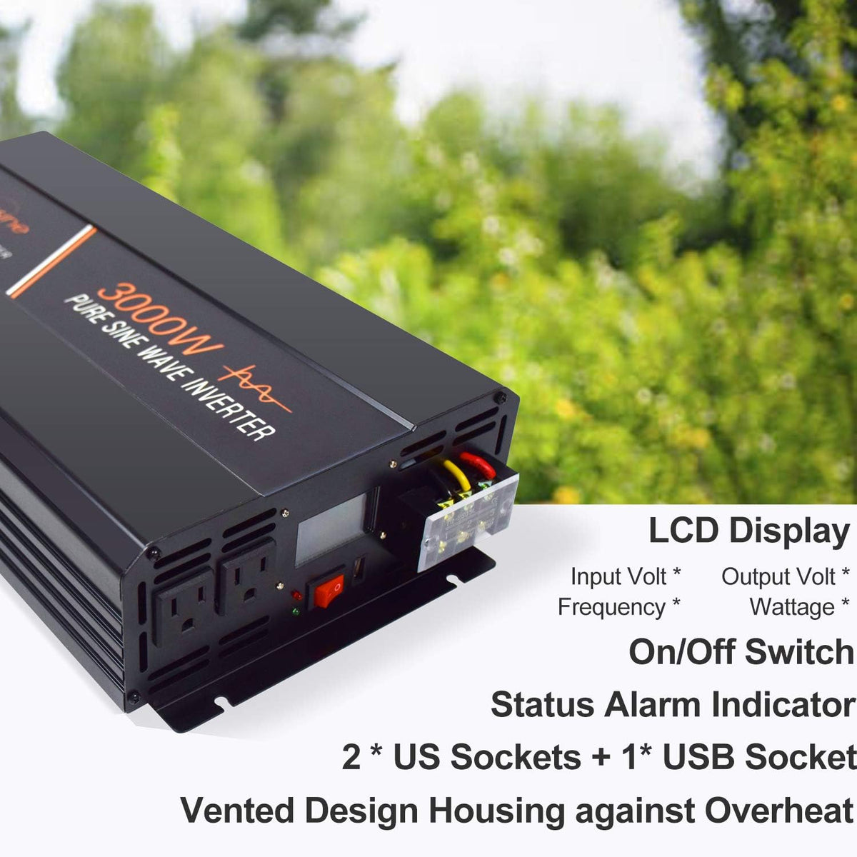 1500 Watt Pure Sine Wave Power Inverter 24V DC to AC 110V 120V with LCD Display and Remote Switch K266