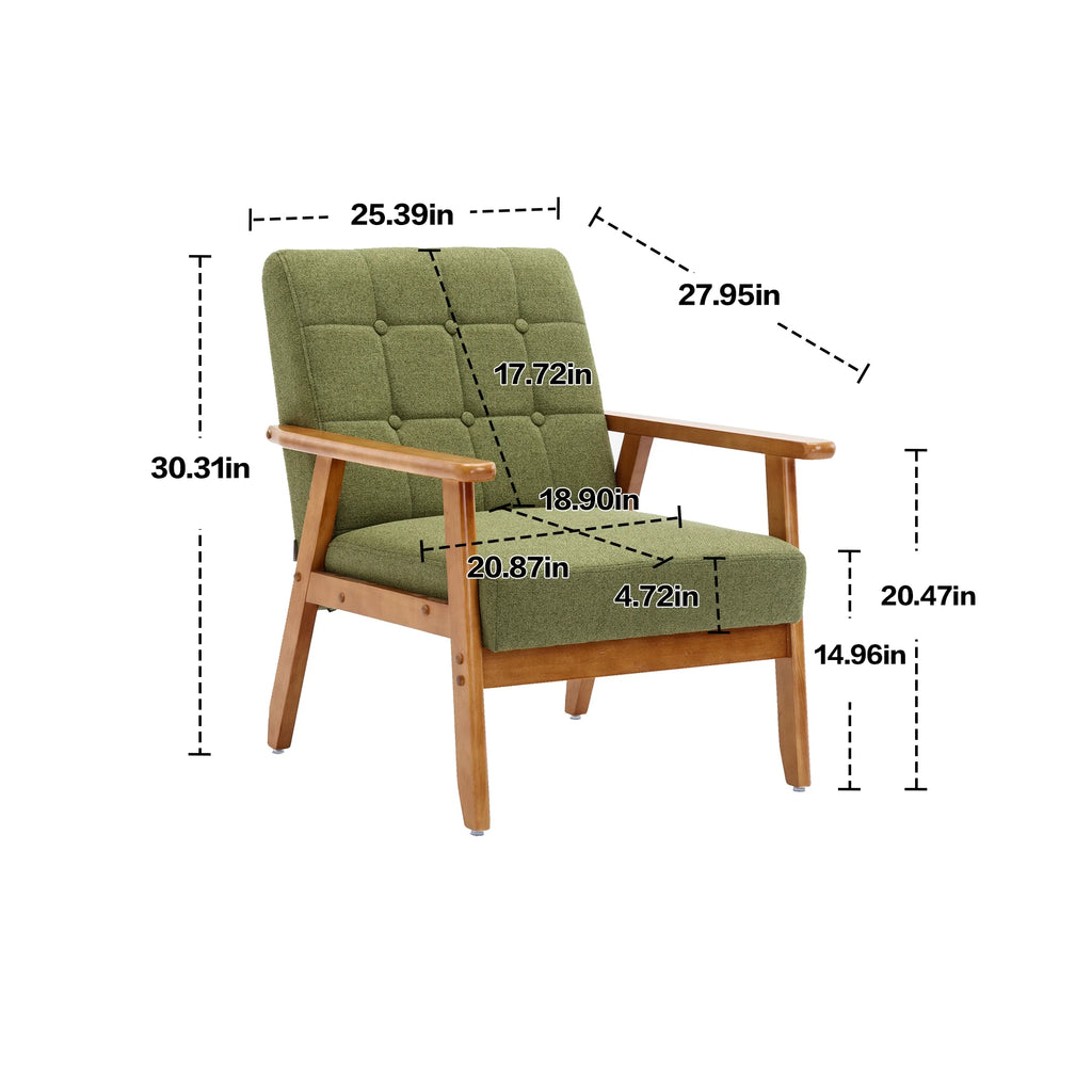 Green Mid-Century Modern Accent Chair with Solid Wood Armrest and Feet N746640