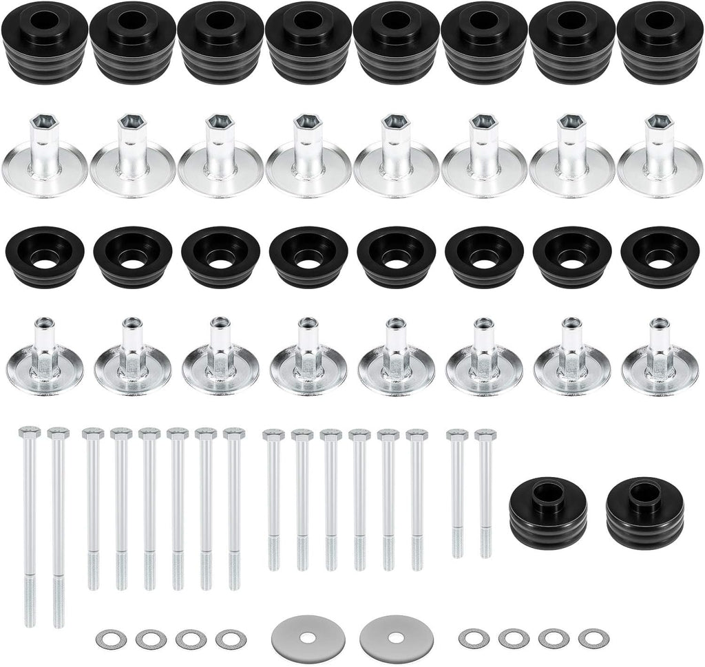 Black Polyurethane Body Mount Bushing Kit with Steel Sleeves & Hardware 60PCS I93802