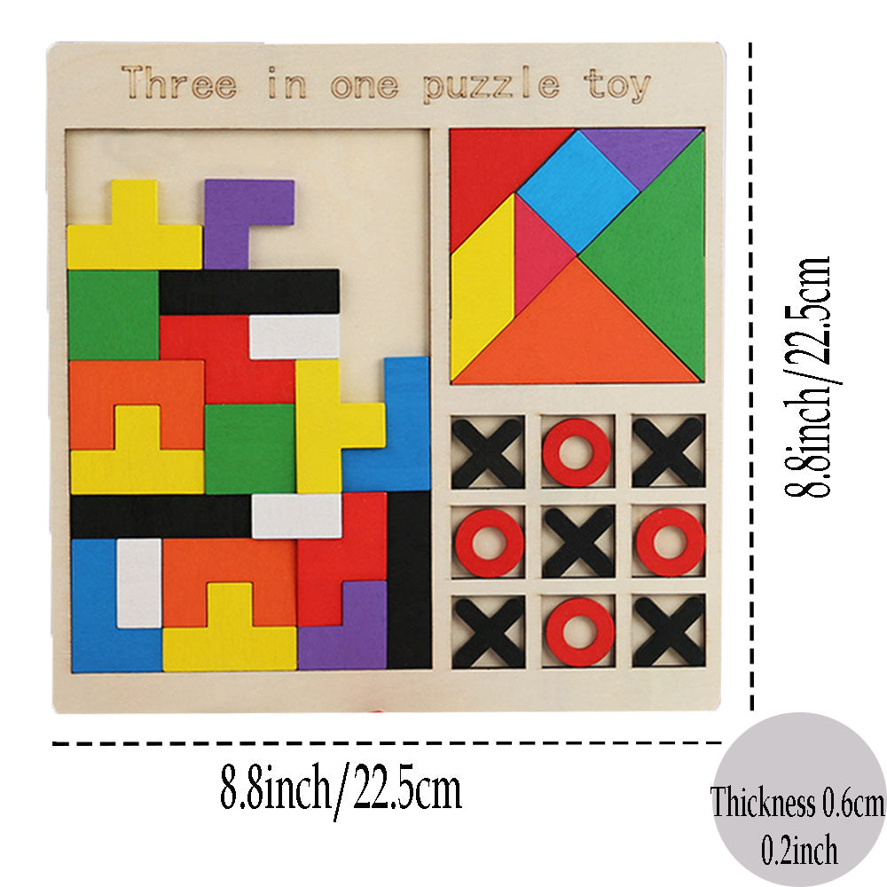 Wooden Blocks Puzzle Brain Teasers Toy, Tic Tac Toe Board Game Toy, Tangram Puzzle Toy G42939