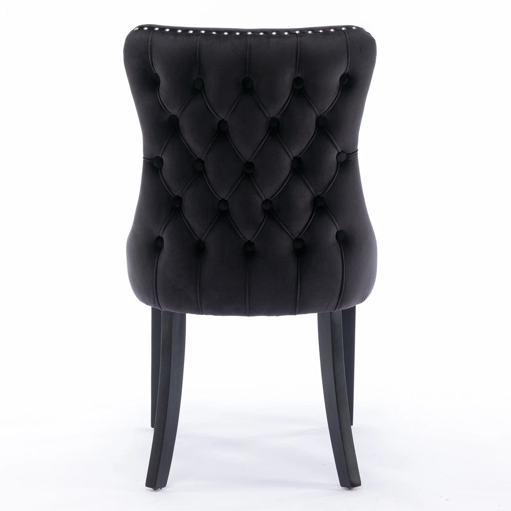 Black Velvet Upholstered Dining Chairs Set of 2 Solid Wood Wing Back Accent Chairs C7120