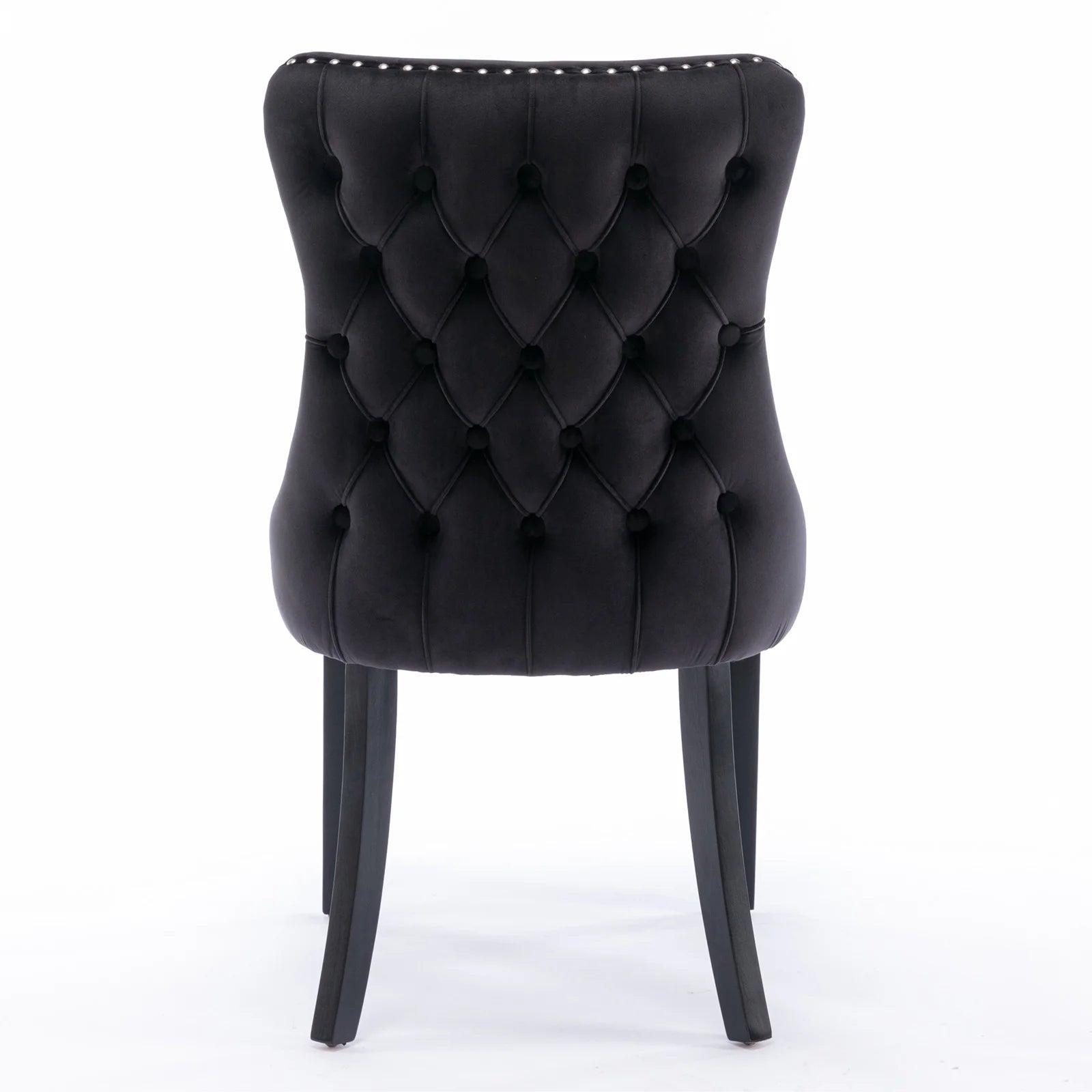 Black Velvet Upholstered Dining Chairs Set of 2 Solid Wood Wing Back Accent Chairs C7120