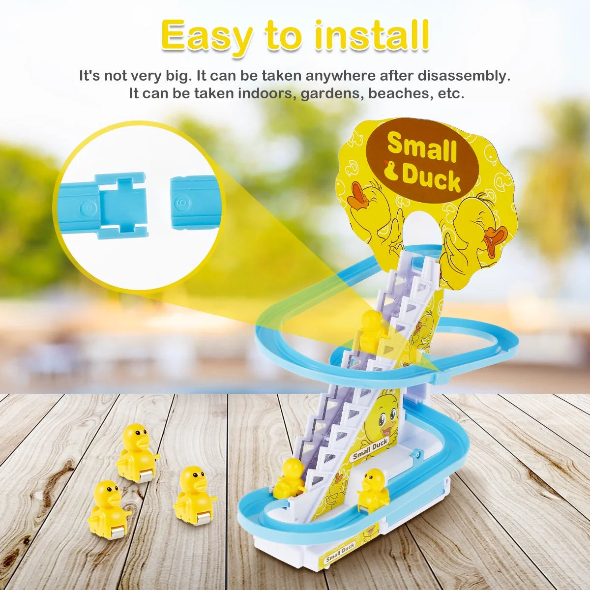 Slide Toy Set with Lights and Music Stair-Climbing Ducklings Track Set Automatic Duck Roller Coaster Toy Electric Duck Escalator Toy with 9pcs Duck Toy G360