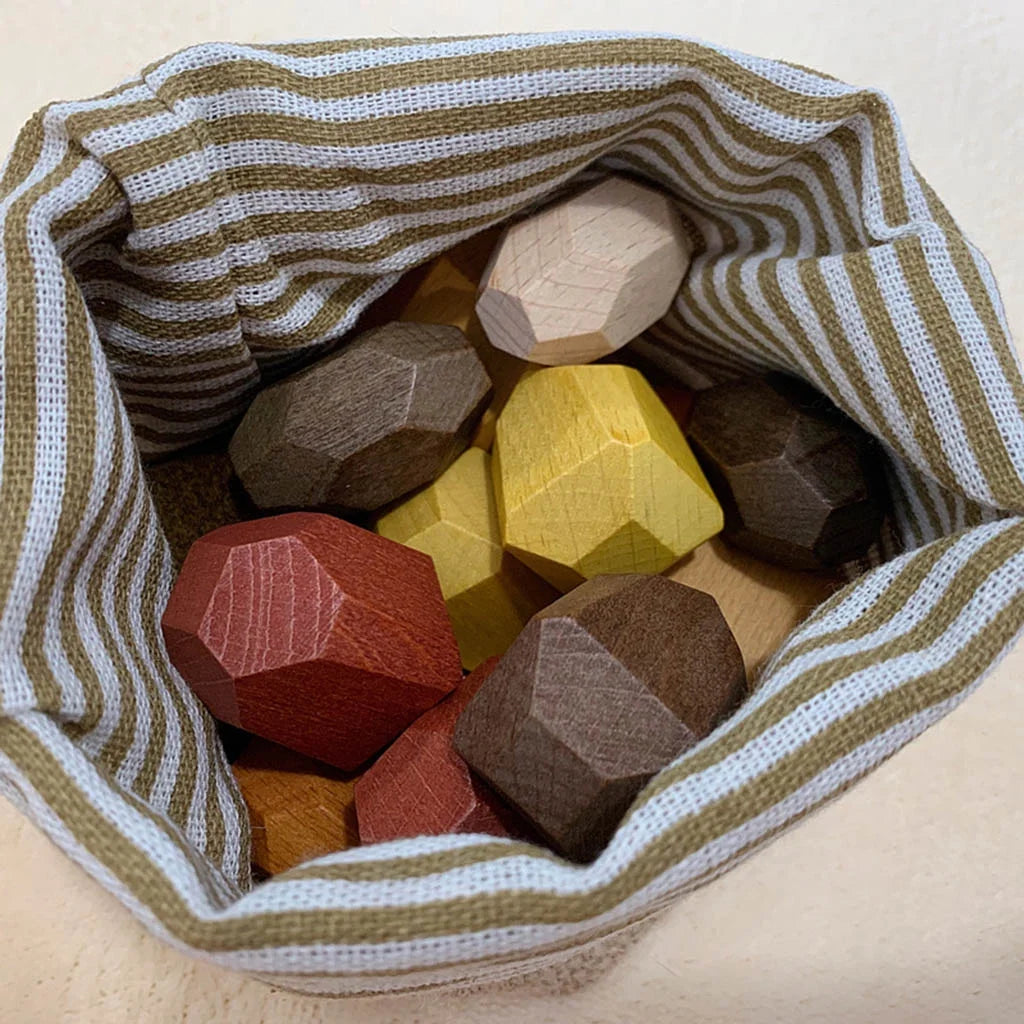 15 Pcs Wooden Colored Stone Stacking Game Building Block F460457
