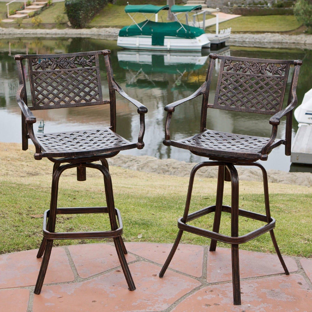 Set of 2 Cast Aluminum Patio Barstool Copper Y1335