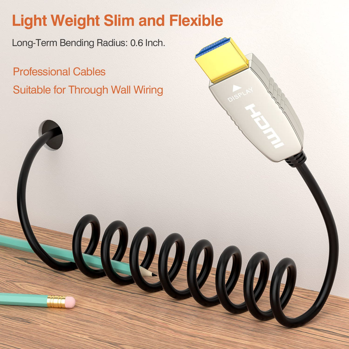 CL2 Rated Fiber HDMI Cable 165 feet 4K60Hz HDMI2.0b 18Gbps Slim Flexible W96460