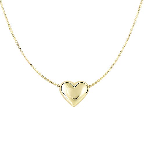 14k Yellow Gold Sliding Puffed Heart Pendant Necklace - 18 Inches H1797