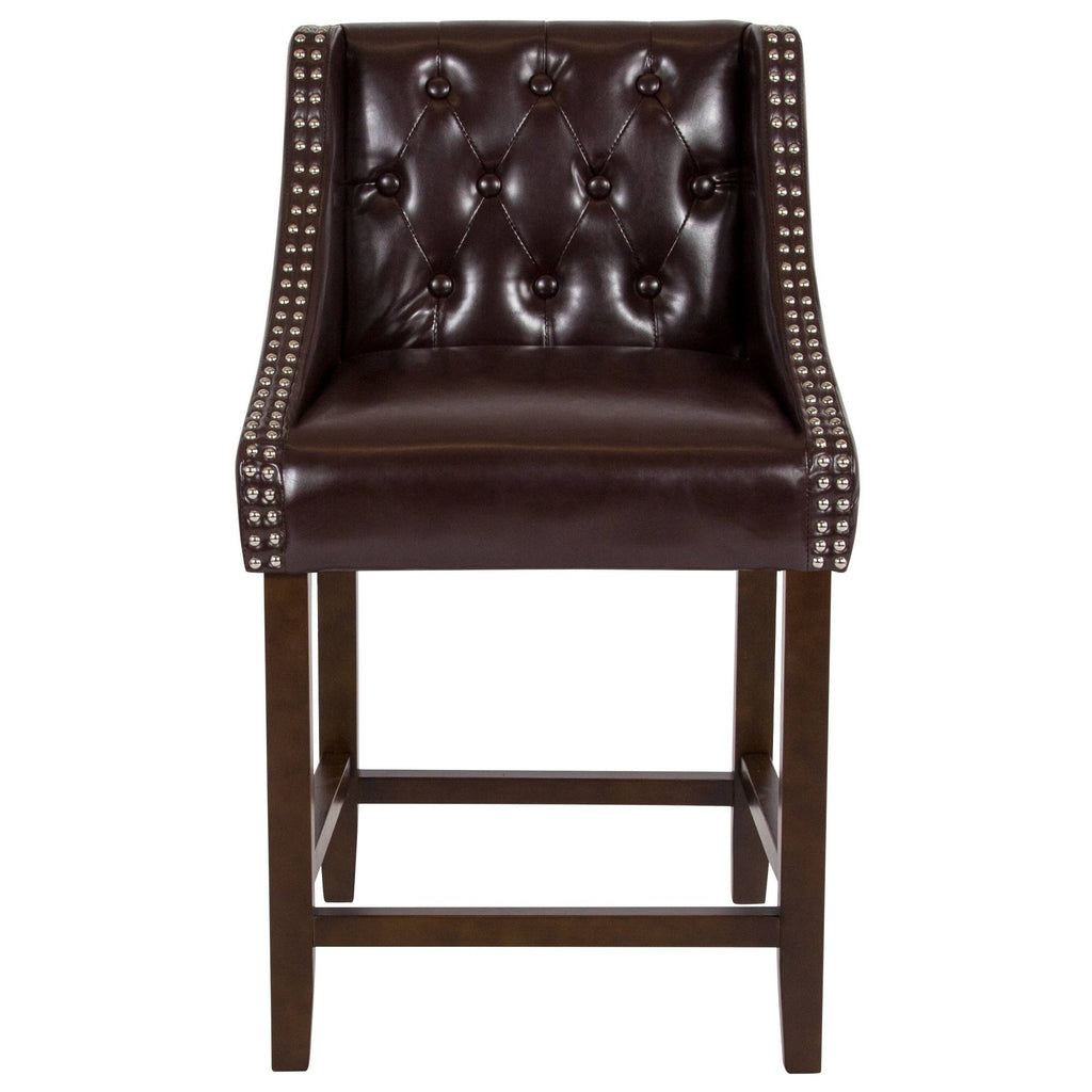 Tufted Walnut Counter Height Stool in Brown LeatherSoft M995696