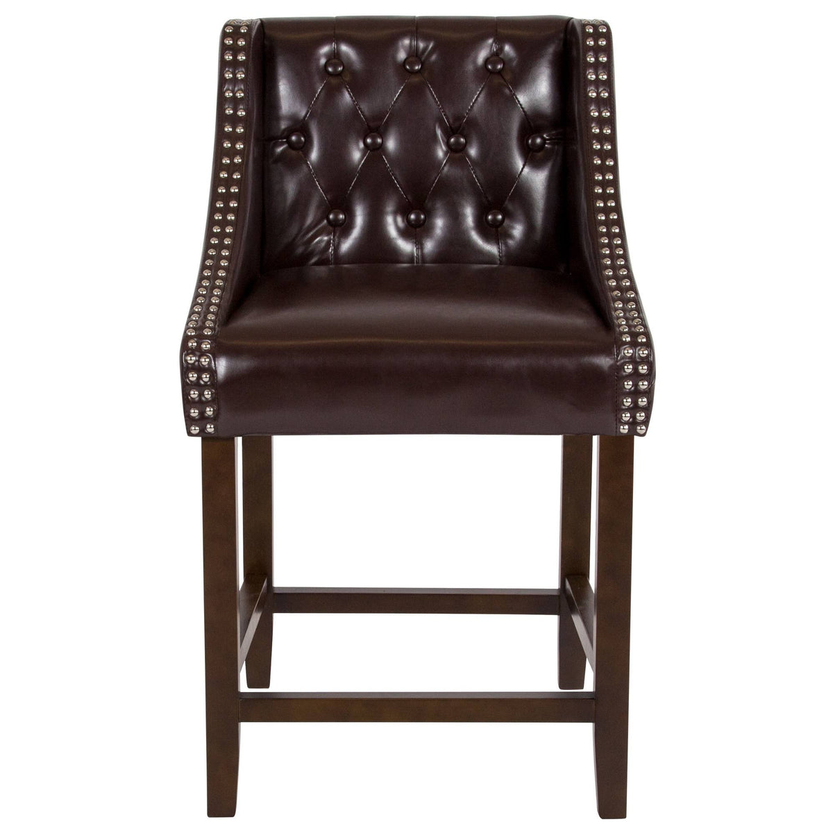 Tufted Walnut Counter Height Stool in Brown LeatherSoft M995696