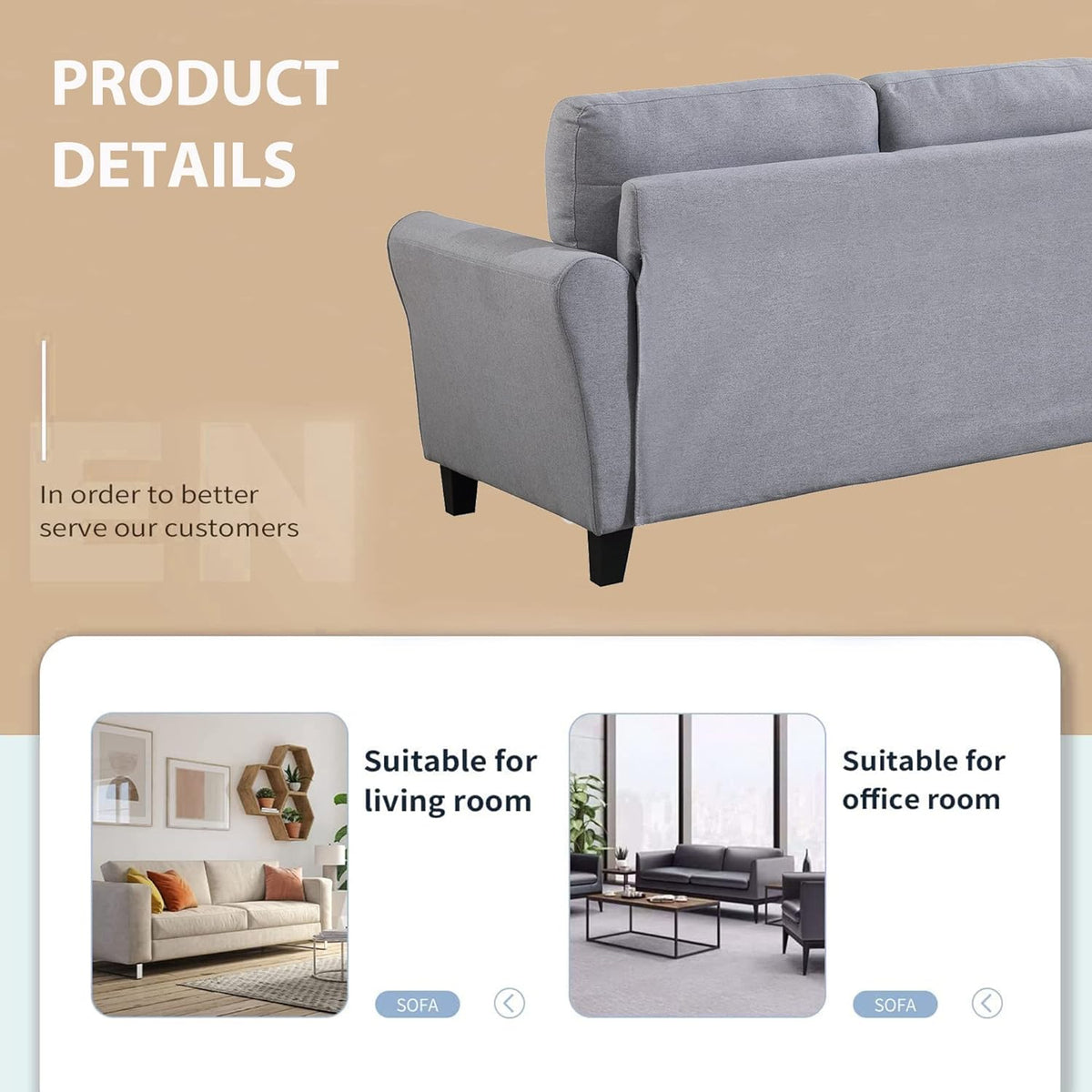 Light Grey-Blue 3-Seat Upholstered Sectional Sofa Set Y77396