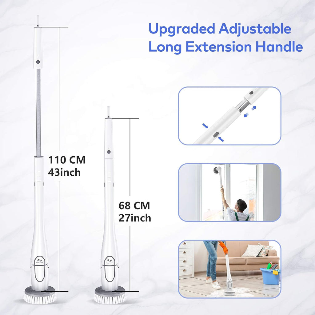 Electric Spin Scrubber with 4 Replaceable Rotating Brush Heads, Adjustable Extension Handle G9994