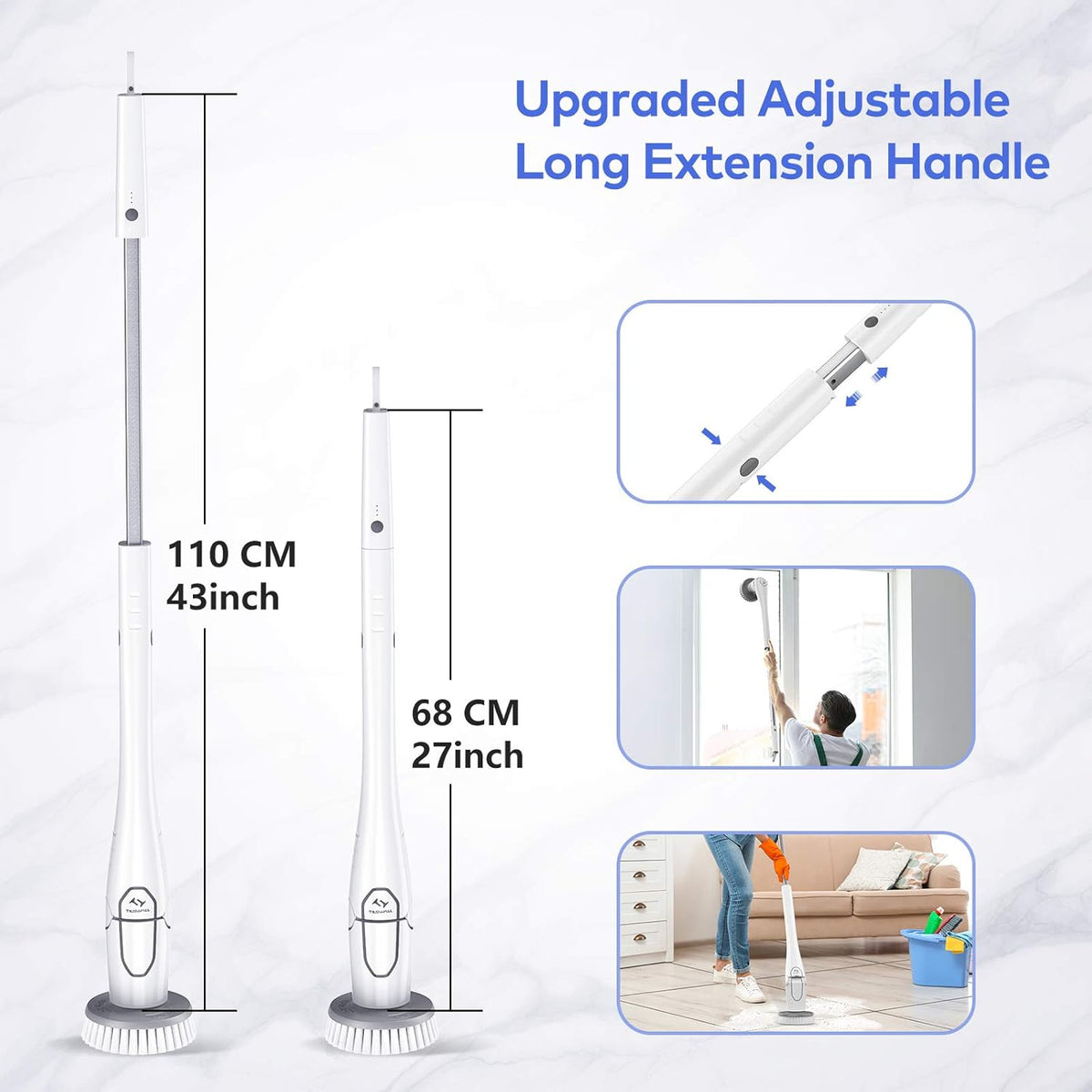 Electric Spin Scrubber with 4 Replaceable Rotating Brush Heads, Adjustable Extension Handle G9994