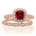 Emerald Cut Ruby And Moissanite Engagement Ring Set In 10K Rose Gold S4809