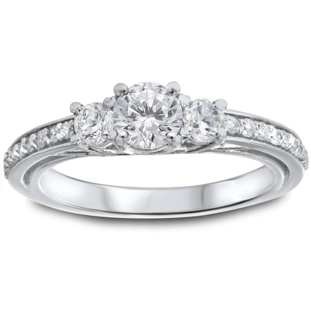 1 1/4ct 3-Stone Diamond Ring 14K White Gold M5515