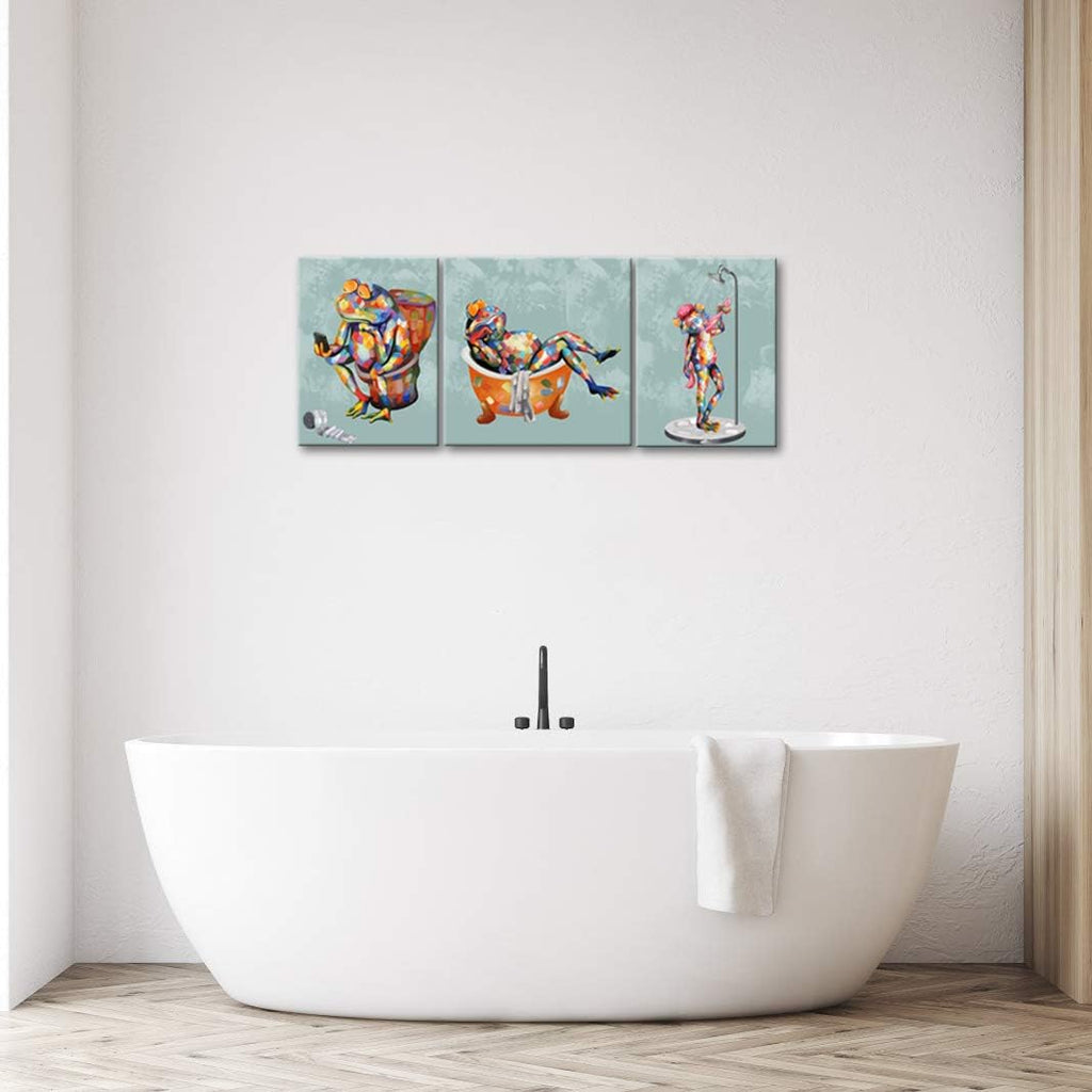 3 Panel Frog Canvas Wall Art Stretched Ready to Hang H-16 inch W-40 inch R394099