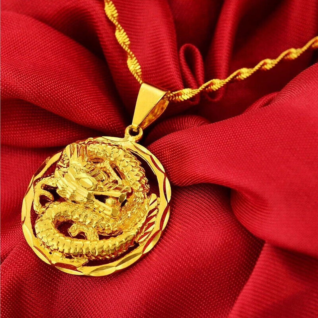 18k Yellow Gold Filled Over Silver 24" Dragon Pendant Necklace Z173