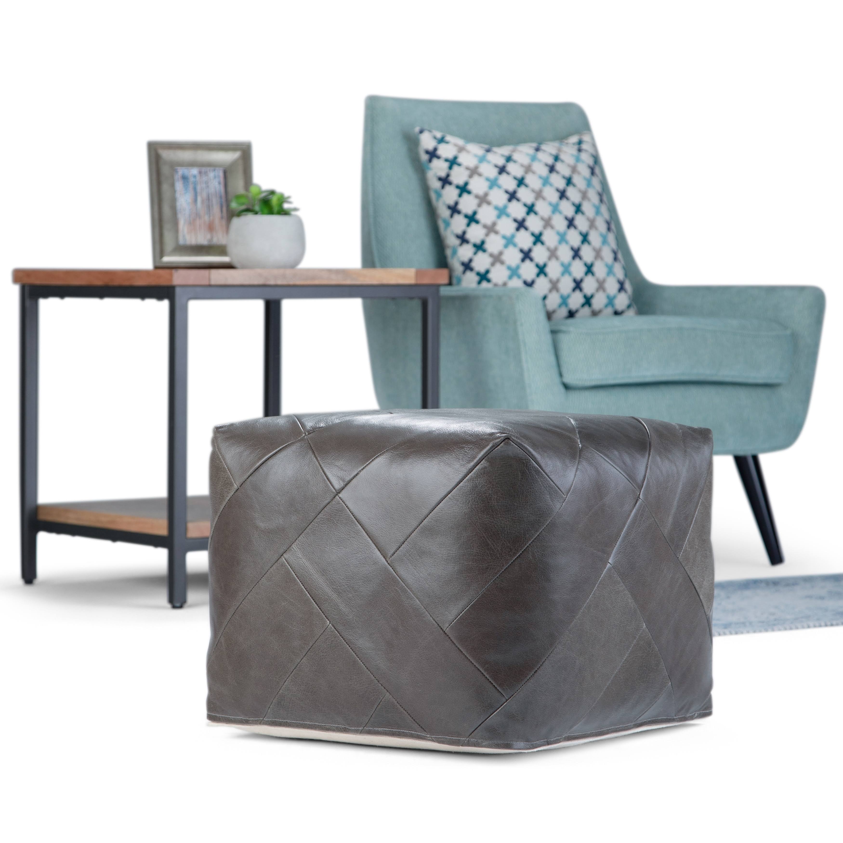 Dark Brown Leather Square Pouf N8565