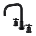 Matte Black Widespread Bathroom Faucet with Brass Pop-Up D271057