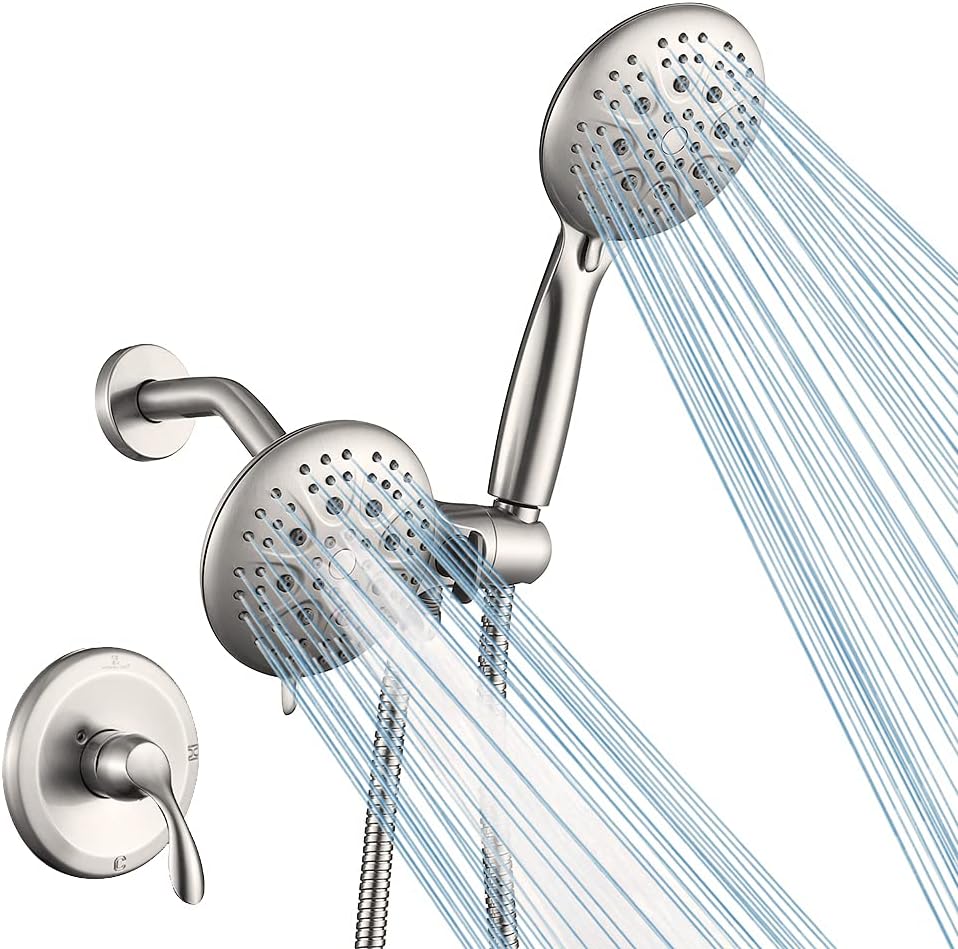 Brushed Nickel 35 Settings 5" Dual 2 in 1 Showerhead & Handheld Shower Combo Set S610176