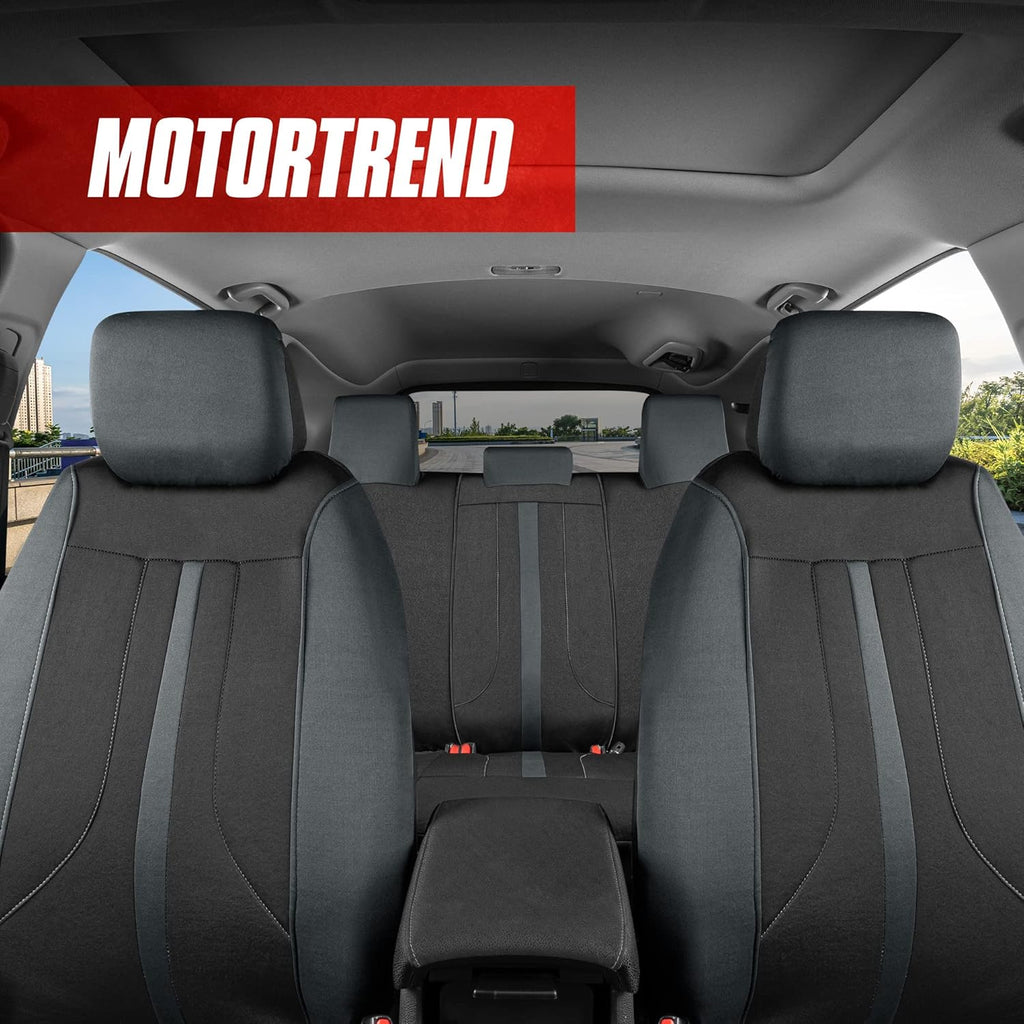 Gray & Black Two-Tone Front Seat Covers with Hooded Split Bench Seat Cover G120845