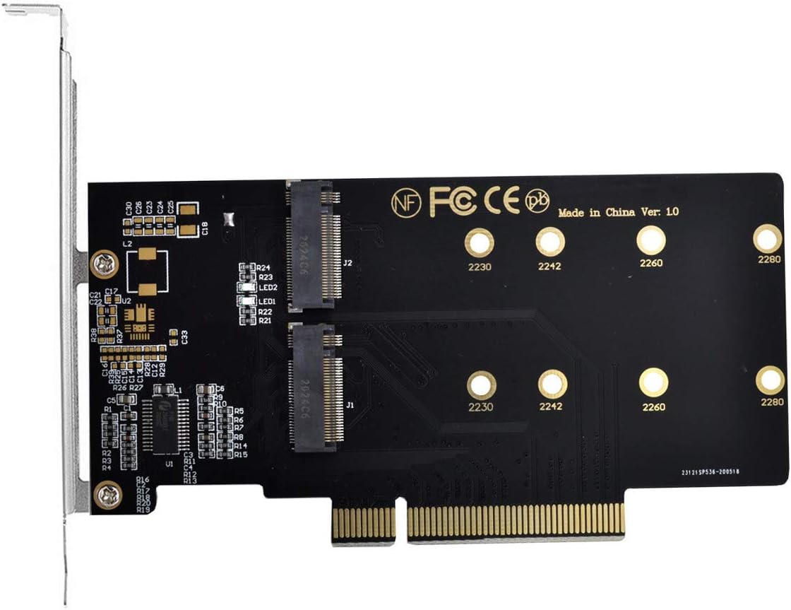 4X NVME M.2 AHCI to PCI-E Express 3.0 Gen3 X16 Raid Card with Fan, Pack of 2 M26284