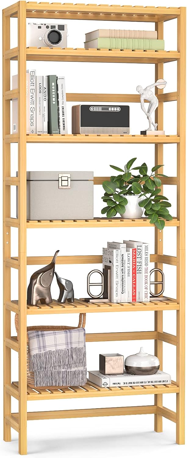 Bamboo 6-Tier Tall Bookcase 63.4” Shelving Unit Q25630