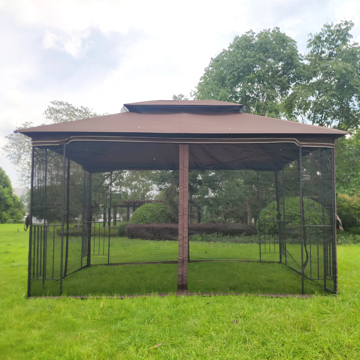 Brown Outdoor Patio Gazebo Canopy Tent with Ventilated Double Roof and Mosquito Net F844