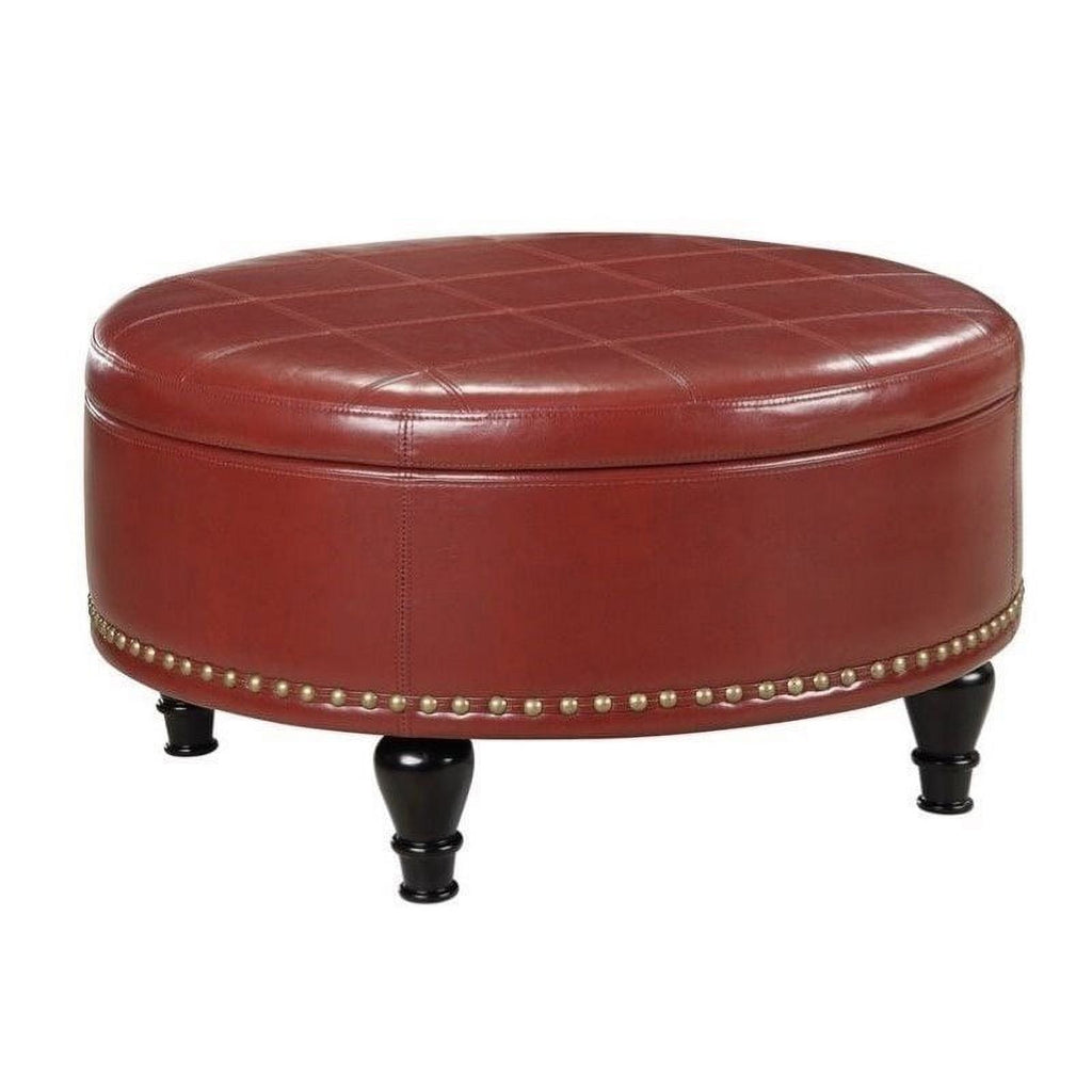 Crimson Red Leather Storage Ottoman B3844