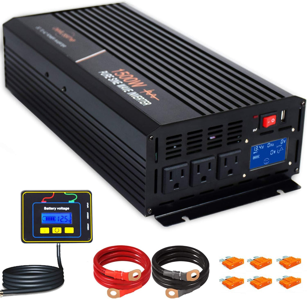 1500 Watt Pure Sine Wave Power Inverter 24V DC to AC 110V 120V with LCD Display and Remote Switch K266