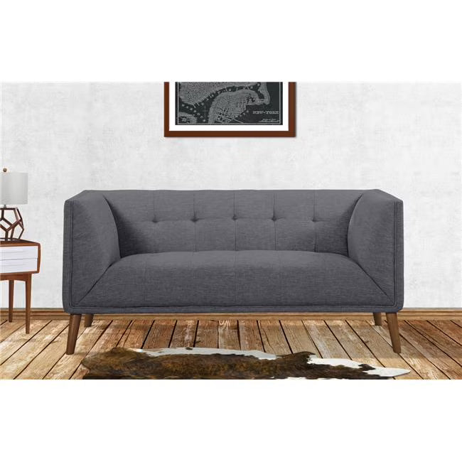 Dark Gray Linen Button-Tufted Loveseat V67356