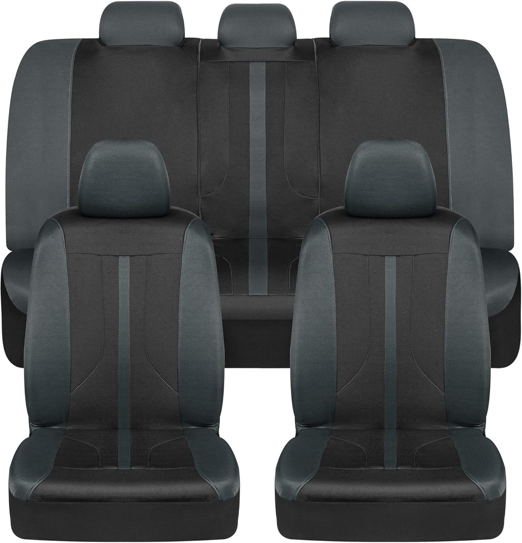Gray & Black Two-Tone Front Seat Covers with Hooded Split Bench Seat Cover G120845