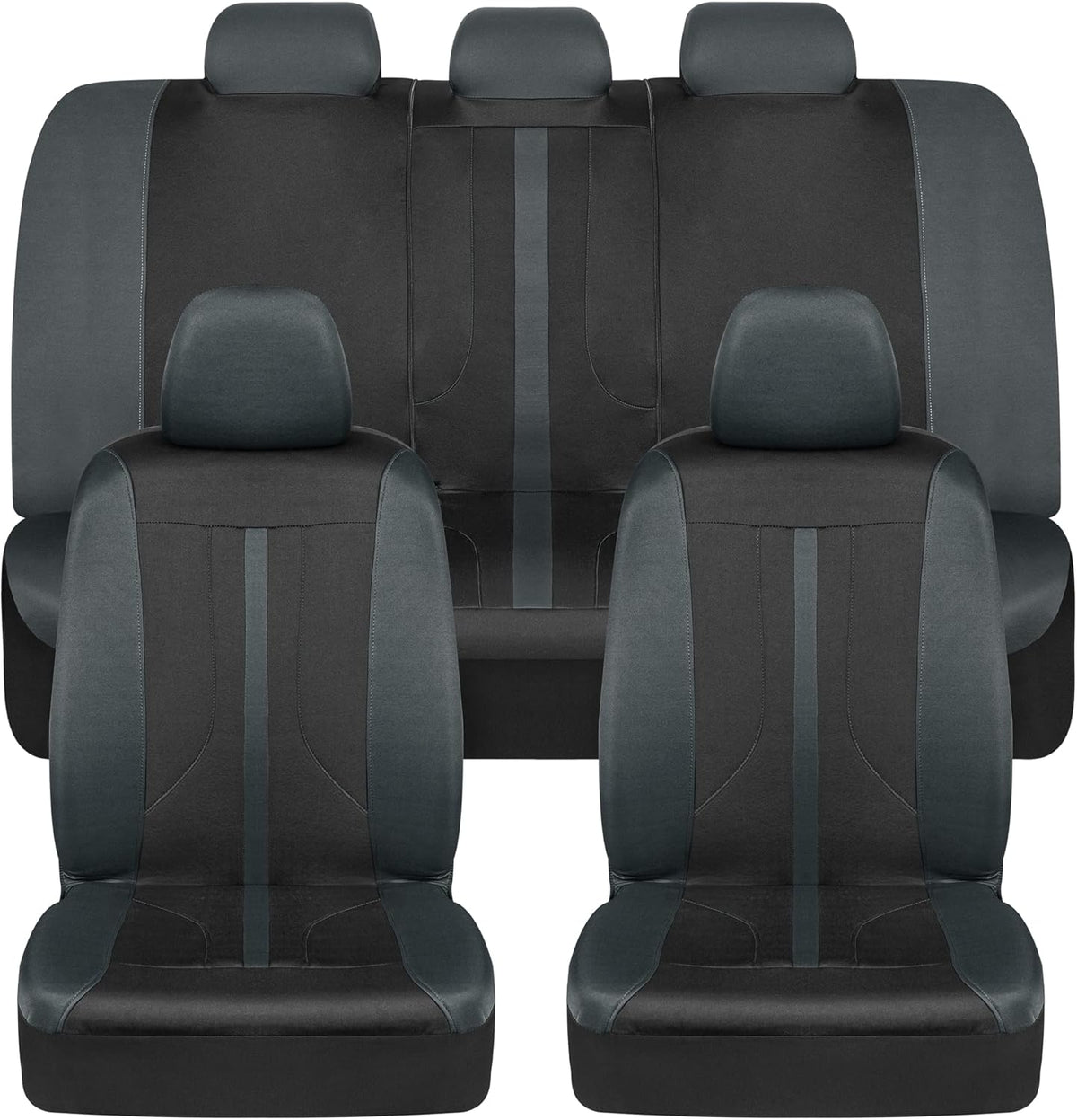 Gray & Black Two-Tone Front Seat Covers with Hooded Split Bench Seat Cover G120845