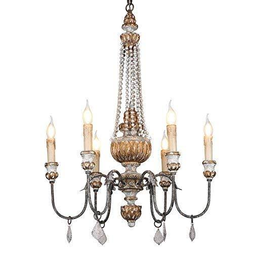 Retro Rustic 6-Light Wood Metal Crystal Chandelier U89907