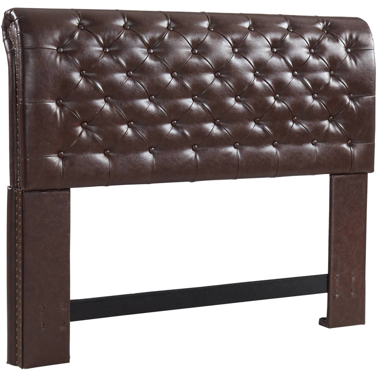 Brown Bonded Leather Rolled Tufted Headboard B49328