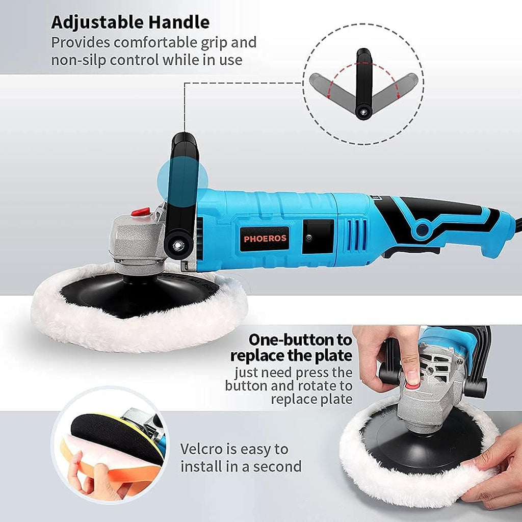 7 inch Variable Speed Car Buffer Polisher Kit with 4 Pads and Tool Bag H621