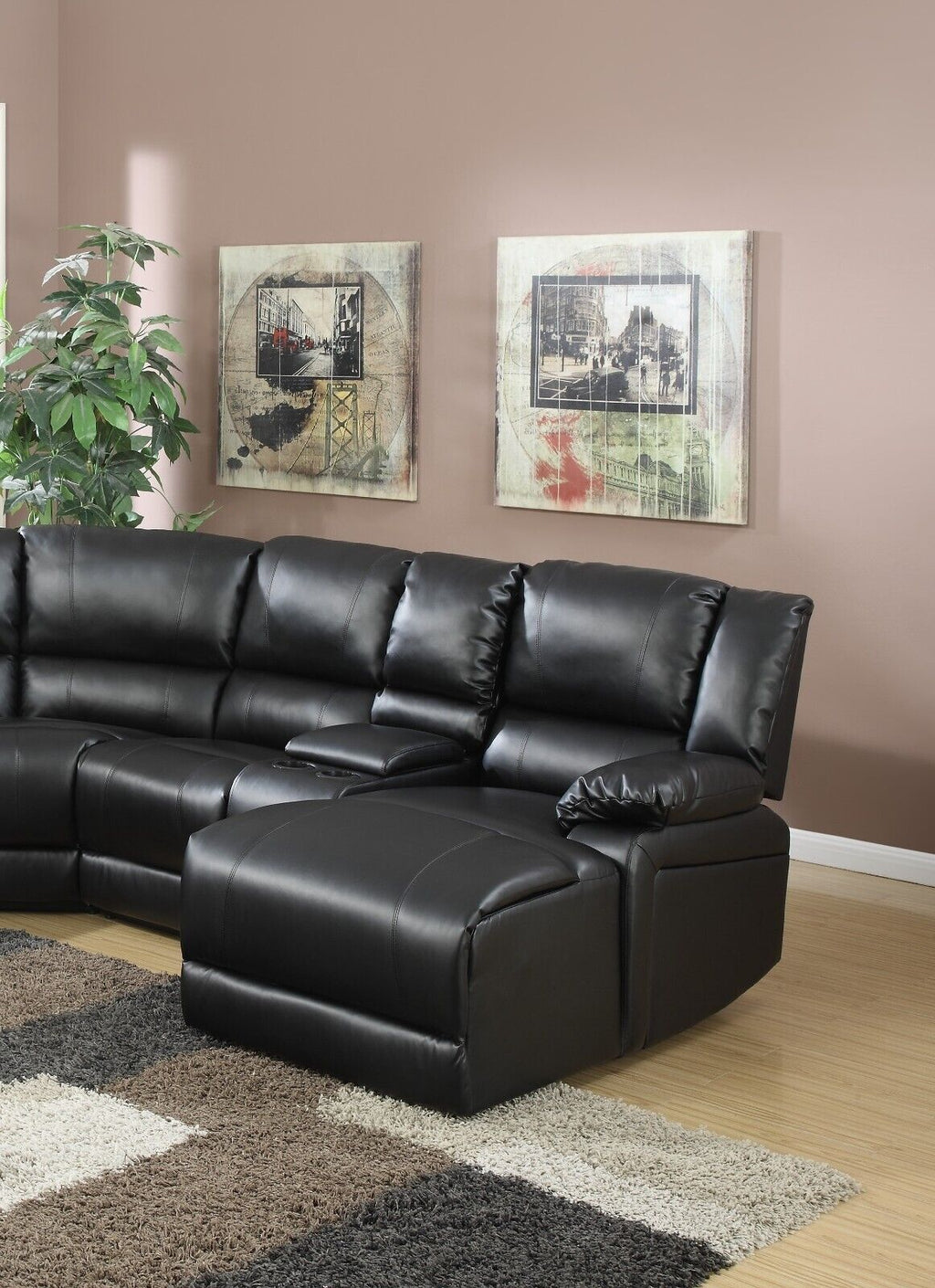 Black Bonded Leather Sectional Sofa with Cup Holder X197251