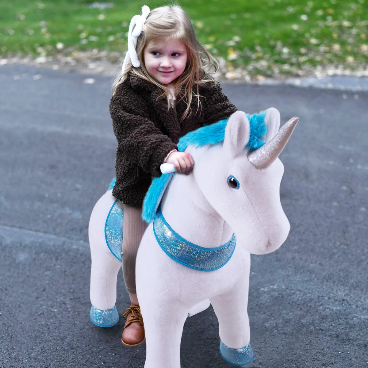 Ride on Blue Unicorn Horse Toy Medium Size 4 Height 36 Inch Plush Animal D952