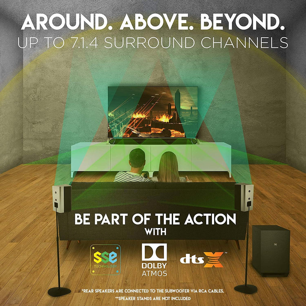7.1.4 Channel 600W Soundbar with 8" Wireless Subwoofer and 2 Rear Surround Speakers I44028