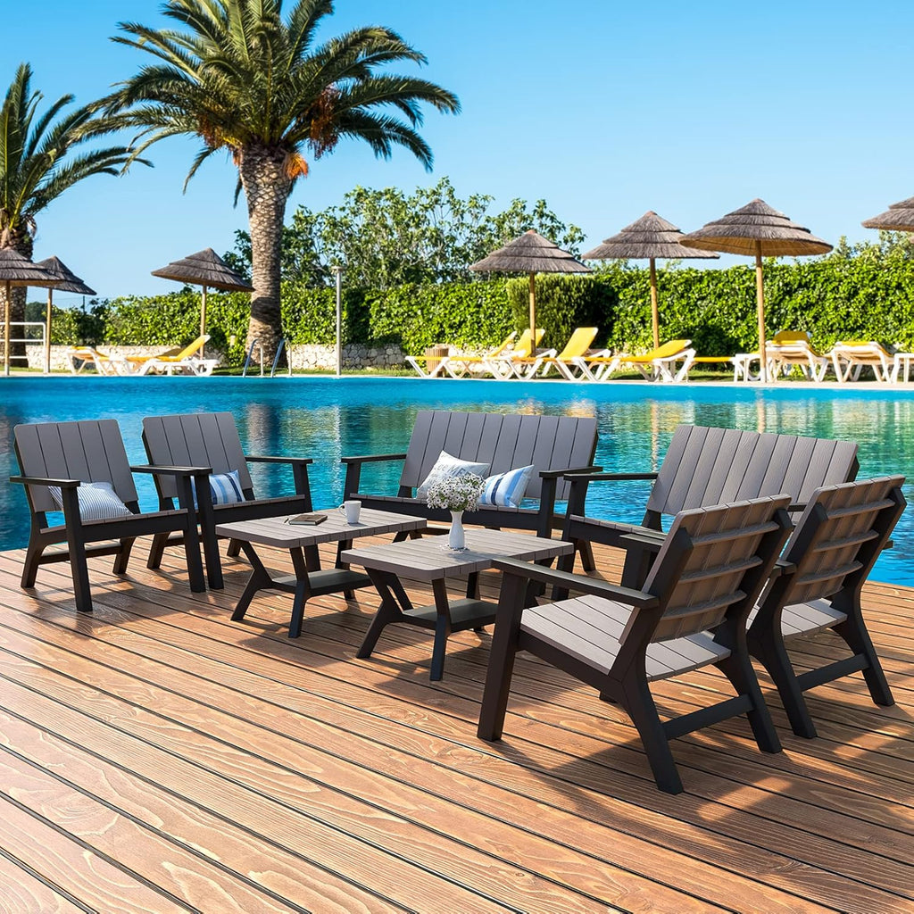 4 Pieces Resin Outdoor Patio Furniture Set with Loveseat, Chairs, Coffee Table N209