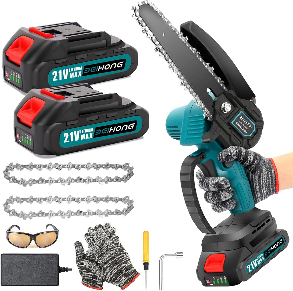 Mini Chainsaw 6-Inch Cordless with 2 Battery, Security Lock, Pack of 2 T430