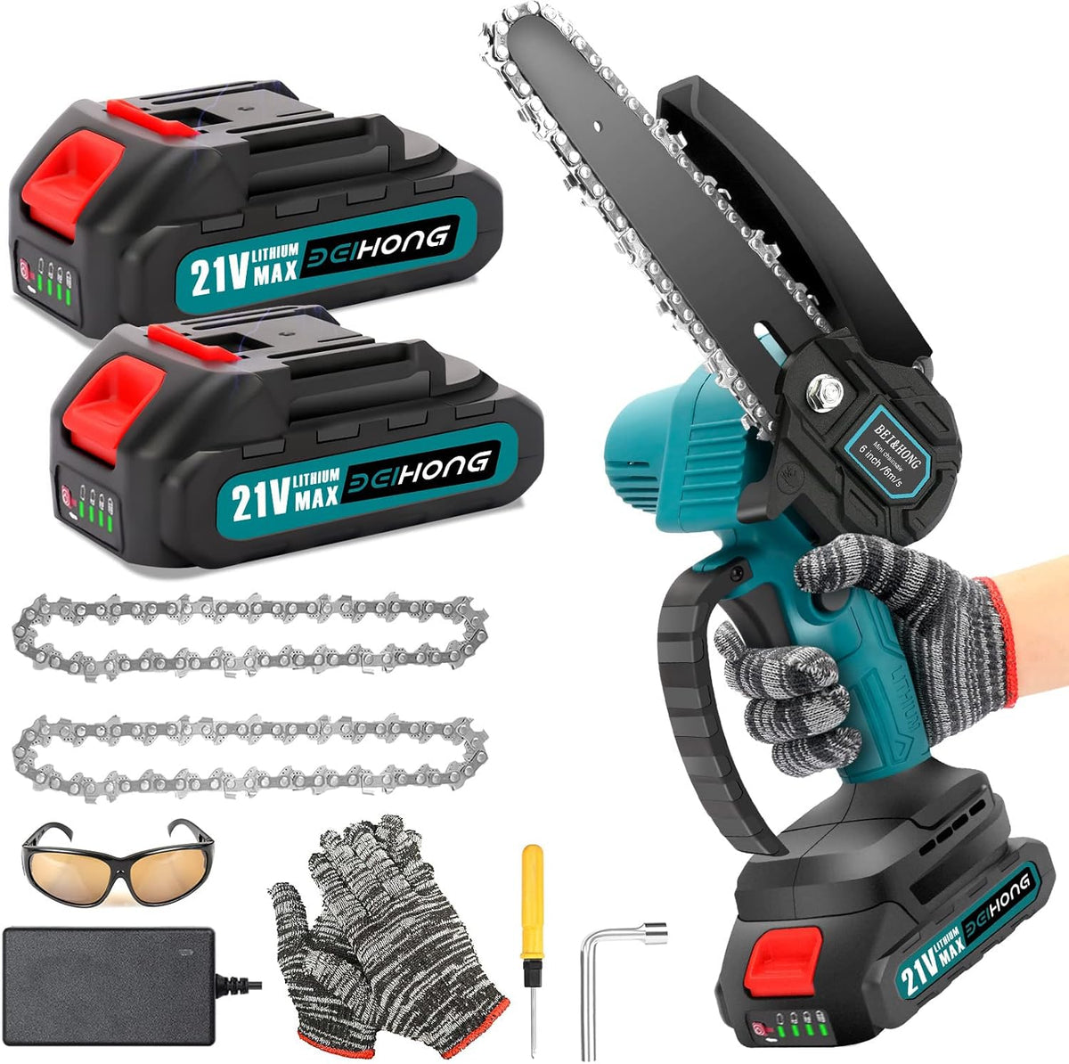Mini Chainsaw 6-Inch Cordless with 2 Battery, Security Lock, Pack of 2 T430