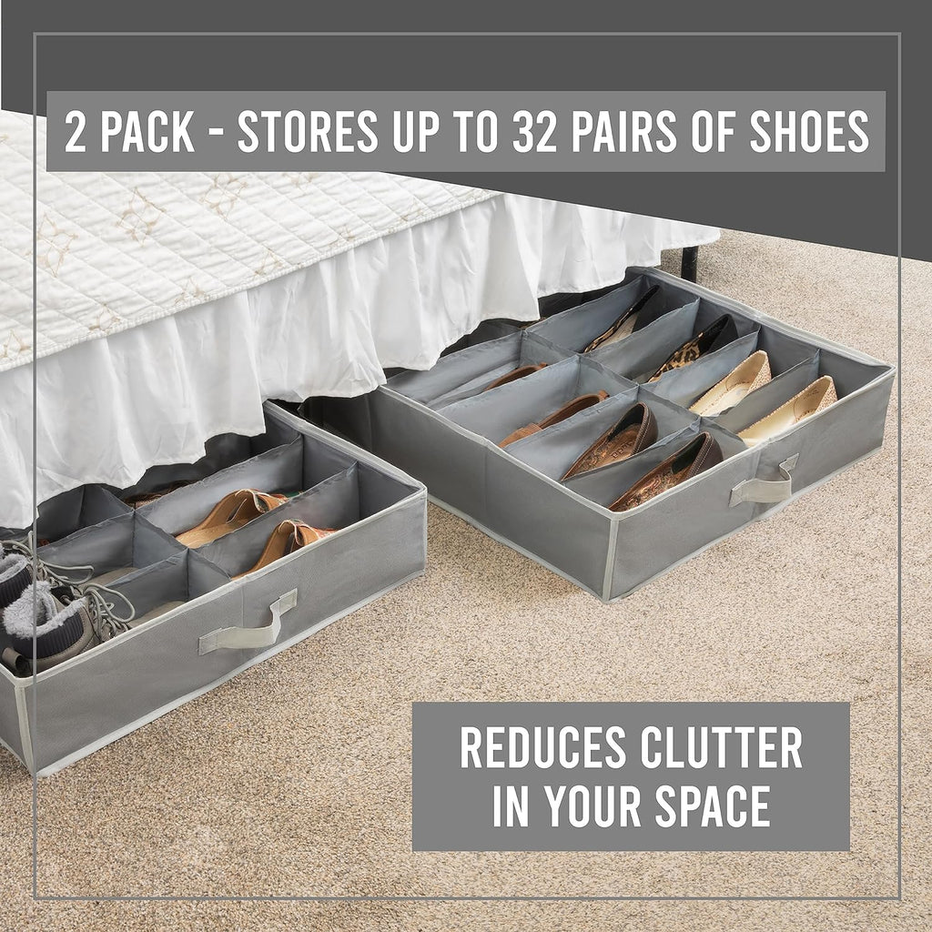 Extra Large Underbed Shoe Storage Organizer, Set of 2 Gray V4464