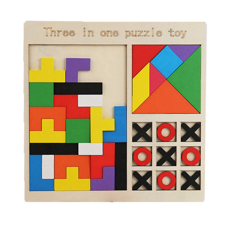 Wooden Blocks Puzzle Brain Teasers Toy, Tic Tac Toe Board Game Toy, Tangram Puzzle Toy G42939
