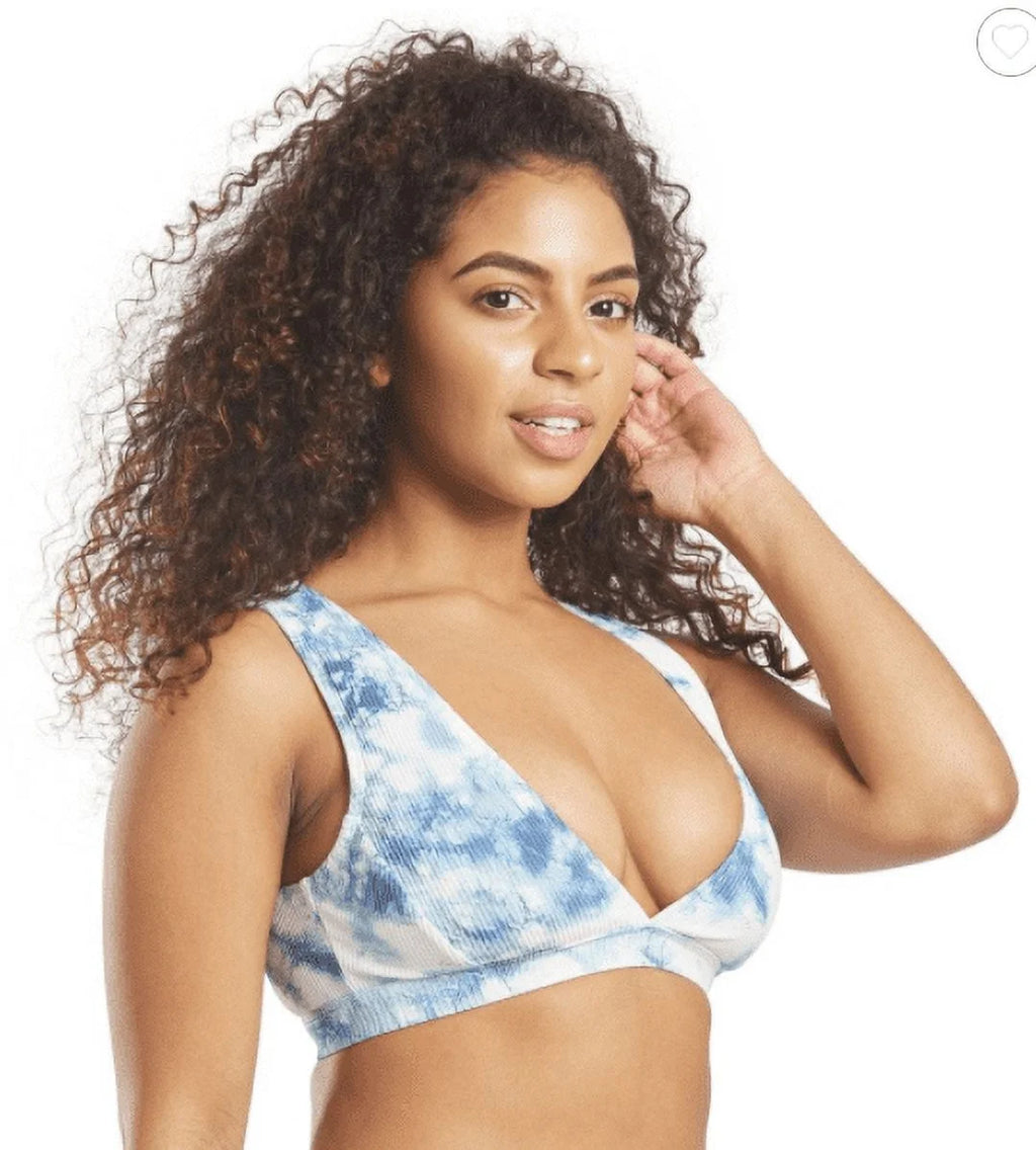 Blue Tie-Dye Deep V Bikini Swim Top U59740