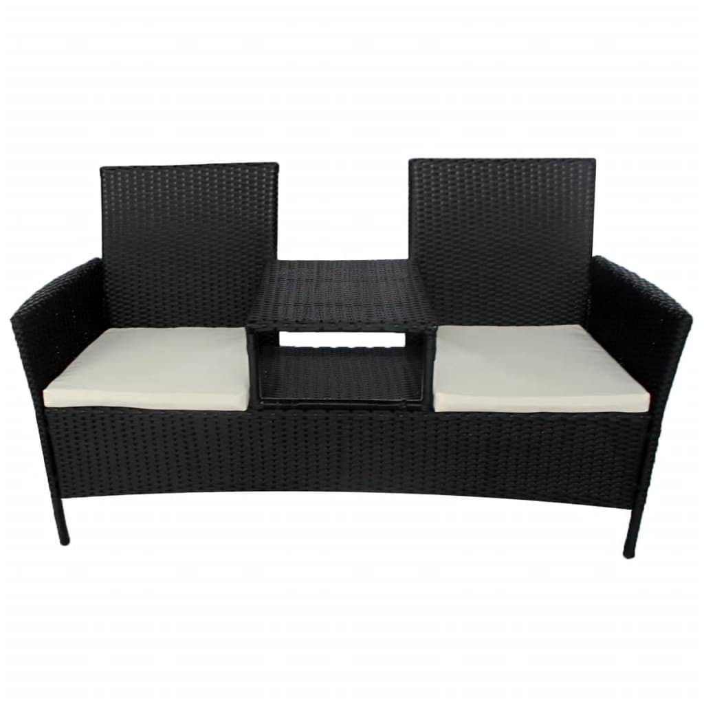 Brown Poly Rattan 2-Seater Garden Sofa with Tea Table U683389