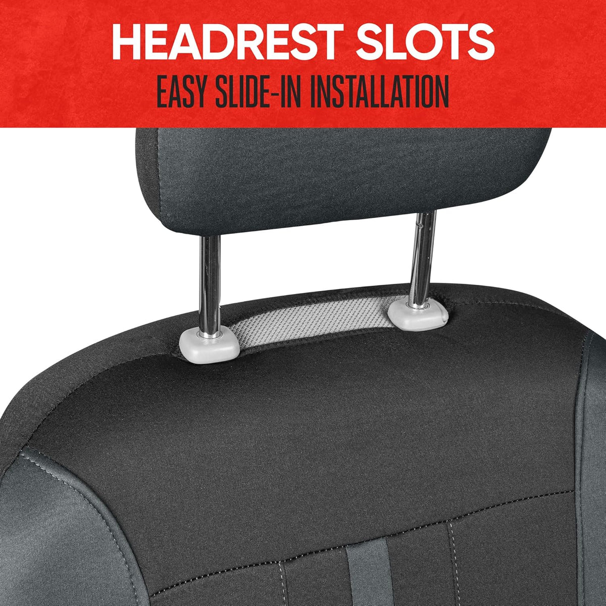 Gray & Black Two-Tone Front Seat Covers with Hooded Split Bench Seat Cover G120845