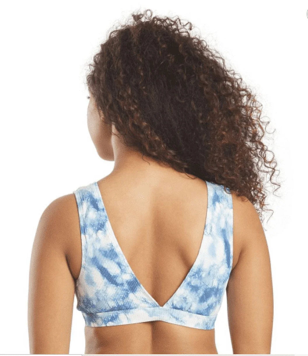 Blue Tie-Dye Deep V Bikini Swim Top U59740