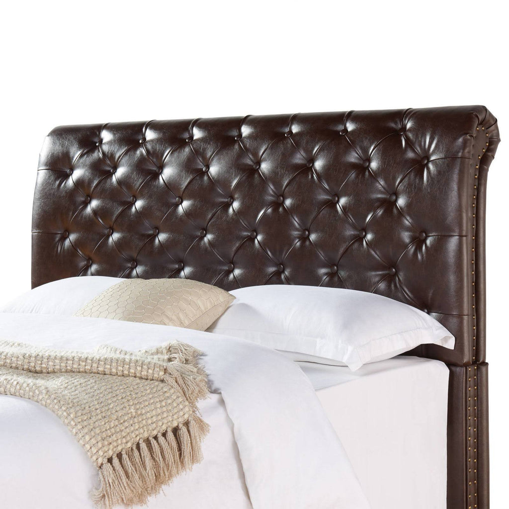 Brown Bonded Leather Rolled Tufted Headboard B49328