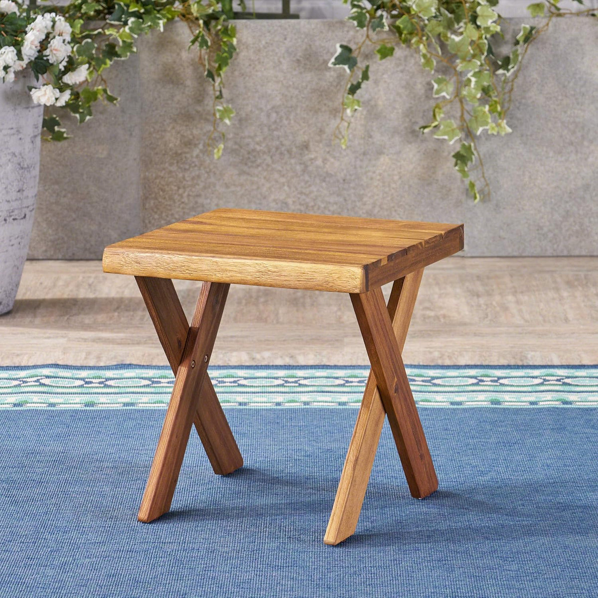 Sandblast Teak Finish Acacia Wood Side Table P296441