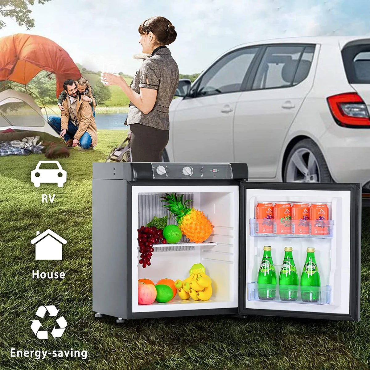 3 Way Propane RV Refrigerator 1.4 Cu.ft Compact Camper Fridge A44654